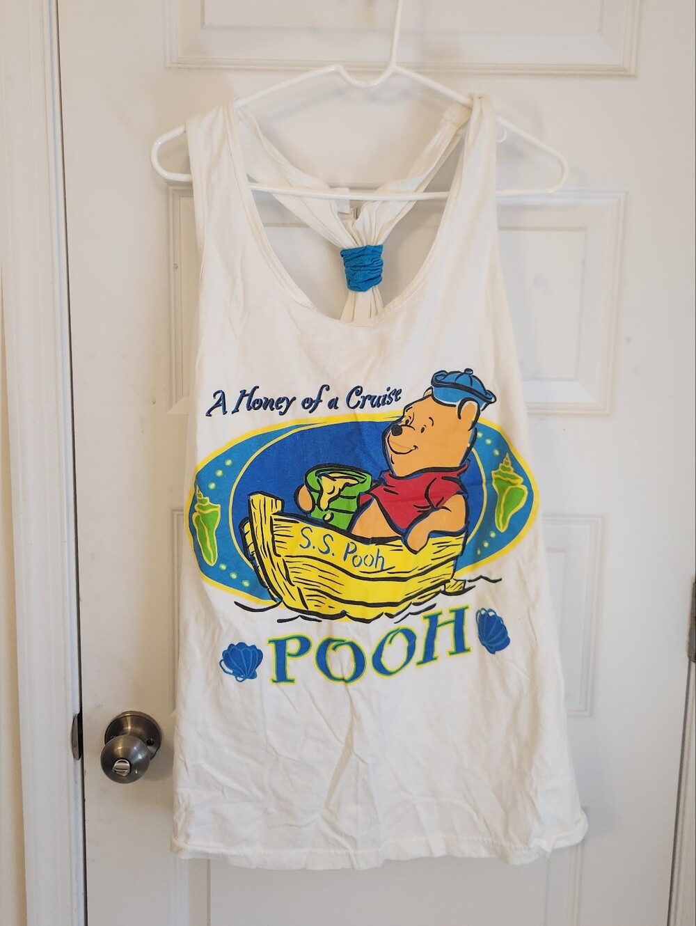 White Vtg Pooh‎ Bear Beach Scrunch Back One Size Dress Cruise Disney #1418